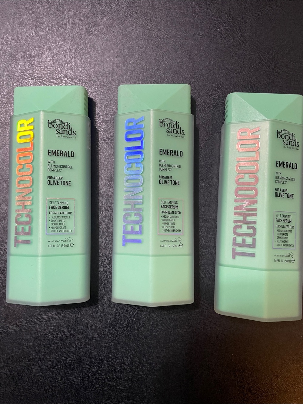 Bondi Sands Emerald Face Tan Serum NEW 3 pack 1.69 oz bottle Mint Green